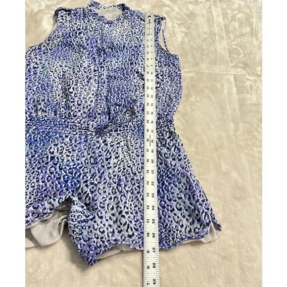 REBECCA TAYLOR Leo Fever Romper Women's 6 Silk Blue White Leopard Sleeveless - Picture 10 of 11